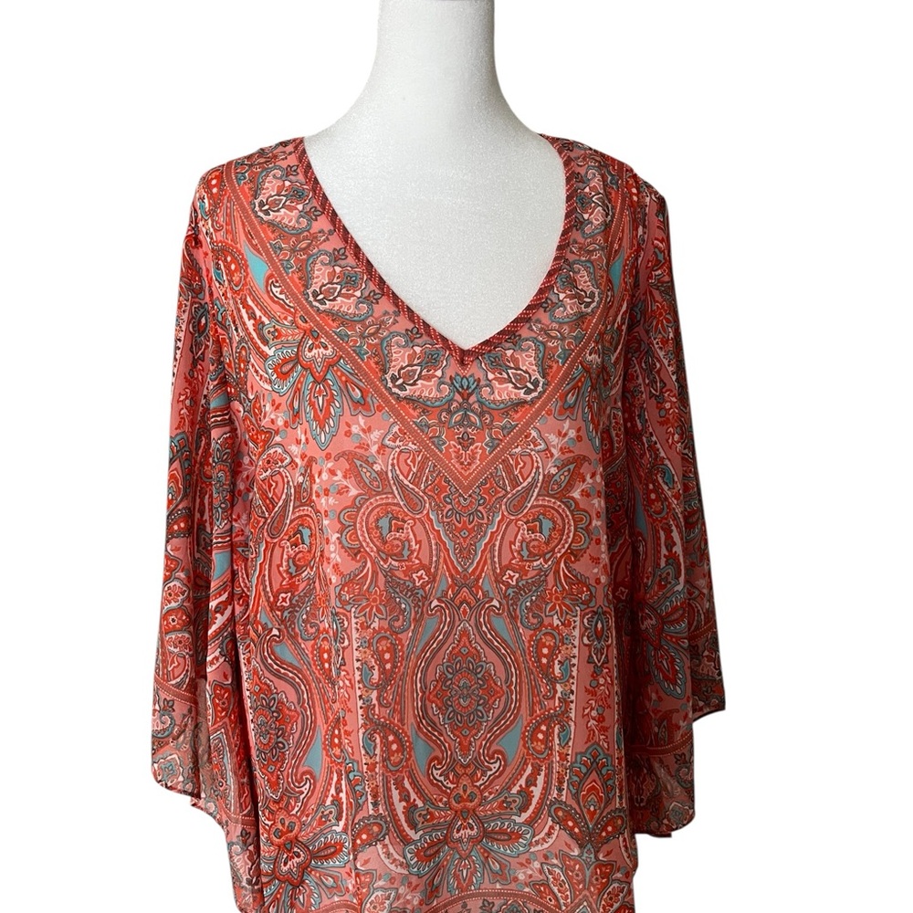 Belle by Kim Gravel Pink Paisley Peasant Top & Shell V-Neck Tunic SZ L